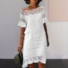 Schulterfreies, trägerloses, kurzärmliges Sommerkleid mit Rüschenbesatz, Häkelspitze, Nähte, Urlaubs-Minikleid, Streetwear