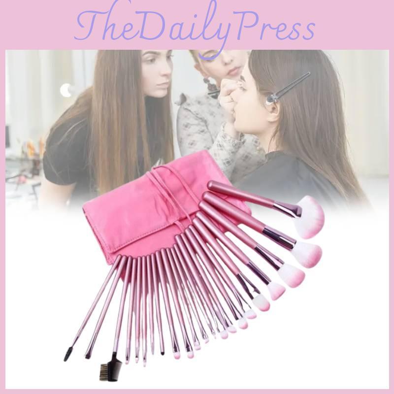 Collection Cosmetic Brush 22 Pack Pink Makeup Bag Contouring Eyebrow Grooming