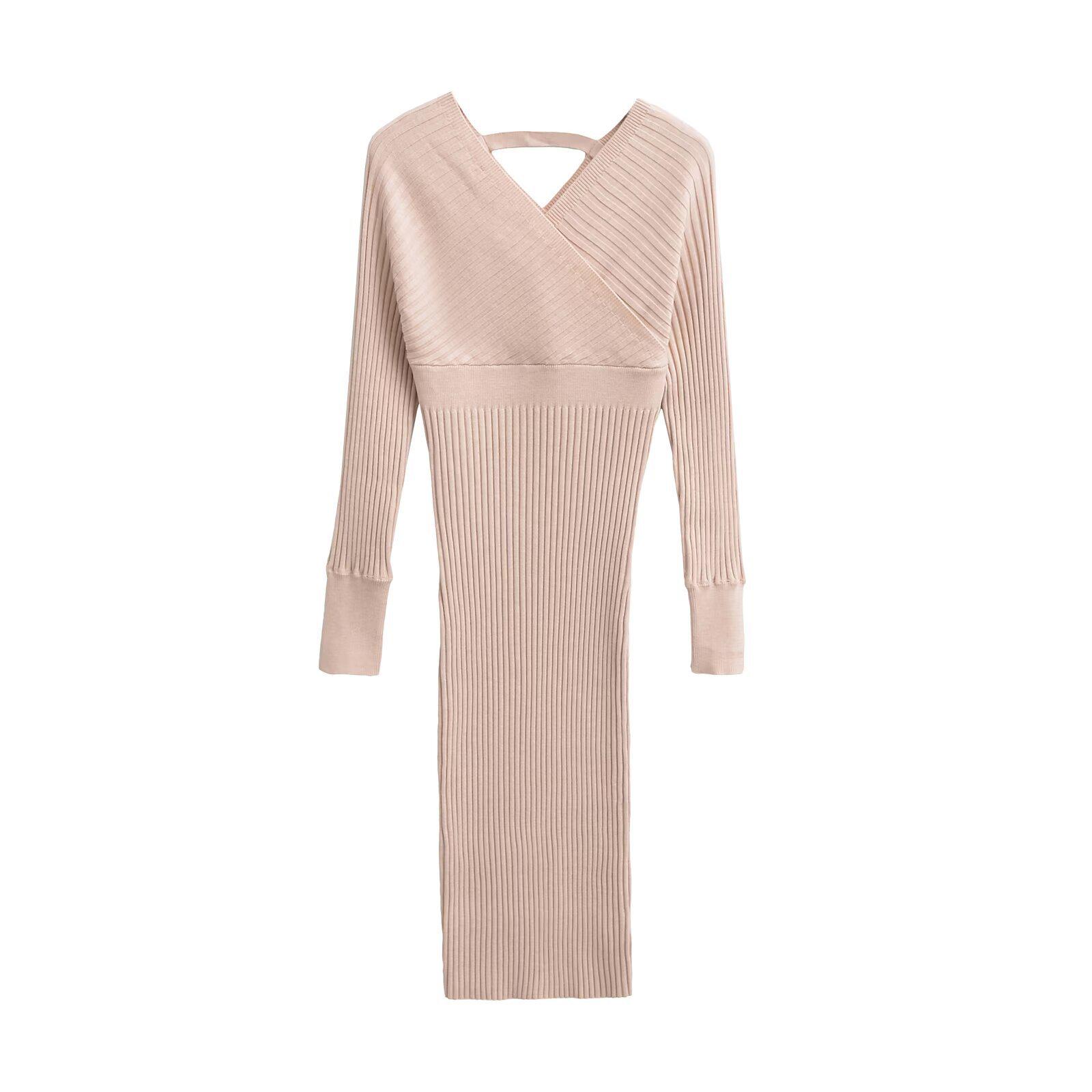 

Spring 2025 Women s Slim Knitted V-Neck Wrap Dress Medium розовый