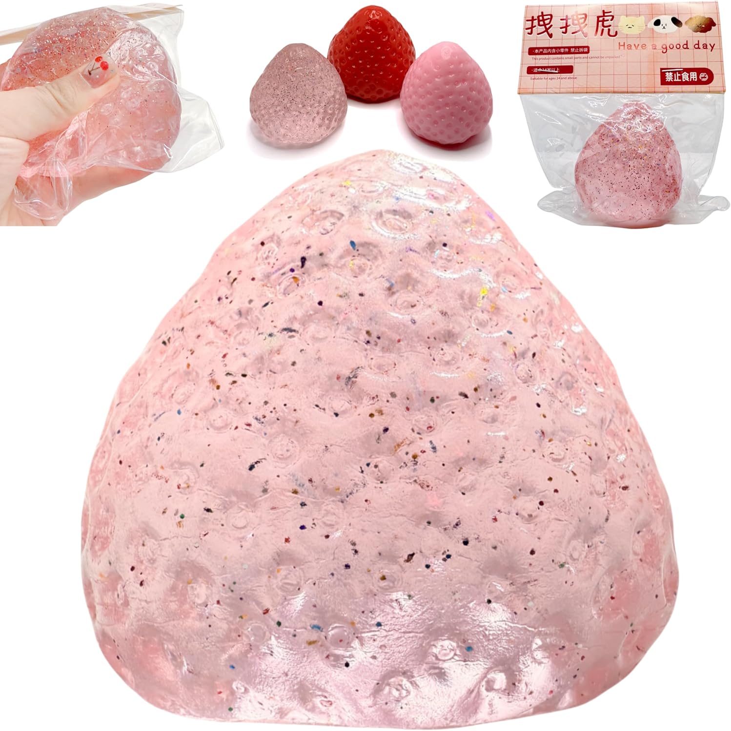 Bai Fen Bai Toys Handmade Strawberry Taba Squishy Toys, Cute Strawberry Squeeze Toys, Kawaii Strawberry Squishies Fidget Toys