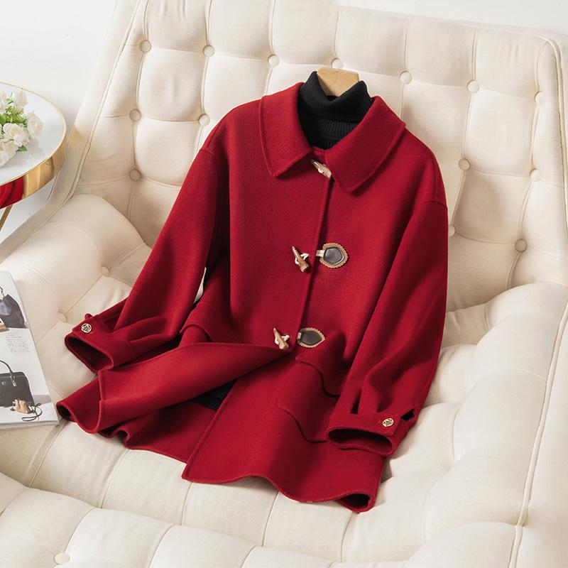 Новейшее двустороннее шерстяное пальто для женщин на осень и зиму. Простое и атмосферное пальто средней длины из кашемира, универсальное шерстяное пальто. S