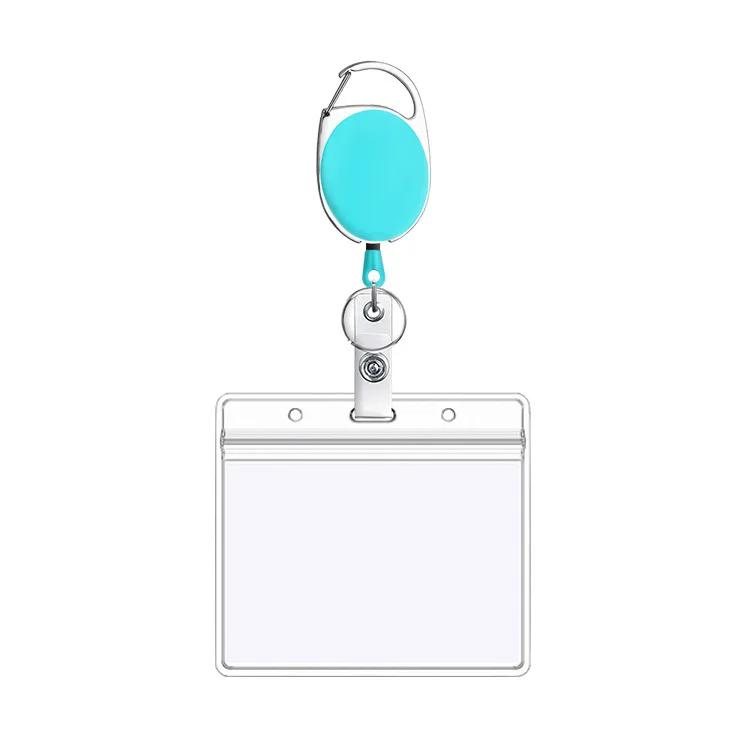 1pc Belt Rope Office Lanyard Clip Keychain Name Tag Holder Keyring Id Card Key Ring Cord Reel Retract Pull KeyChain Badge Holder