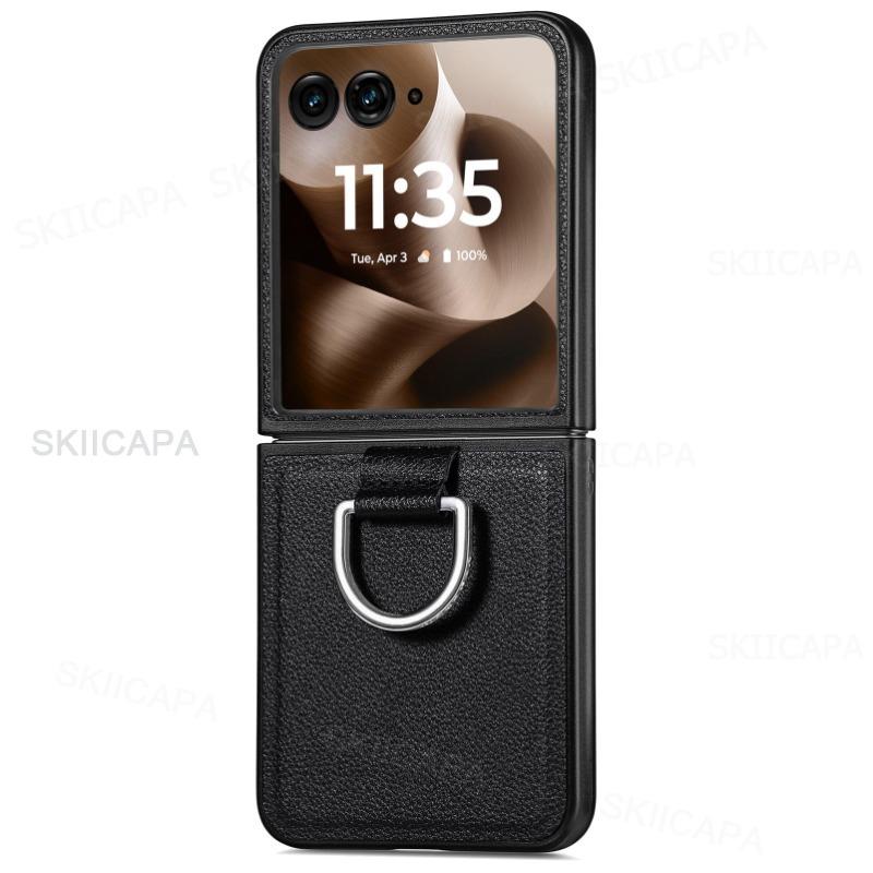 

Чехол-подставка с кольцом из кожи с узором личи для Motorola Razr + 2024 Razr Ultra 2025 Razr 60Pro 50 40 Противоударная защита Кронштейн Задняя крышка Motorola Razr 40 Ultra