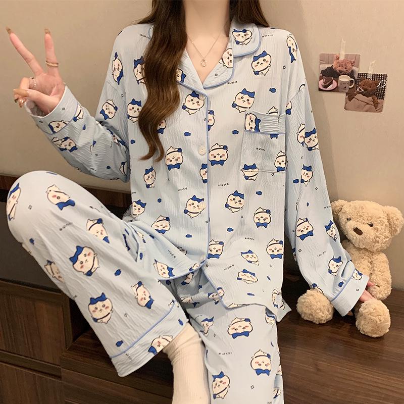 Mädchen Frühlings Revers Strickjacke Pyjama Set – Bequeme Hauskleidung