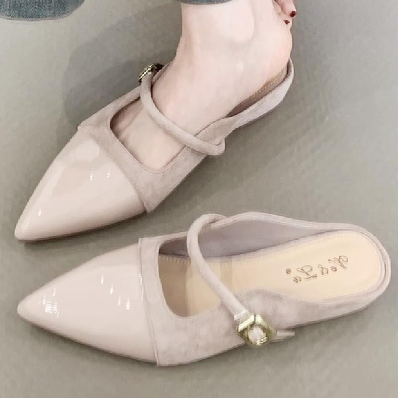 Fashion High Quality Pointed Toe Flat Sandals Women Fashion Narrow Band Buckle Slide Sandals Concise Comfortable Non-slip Designer Shoes