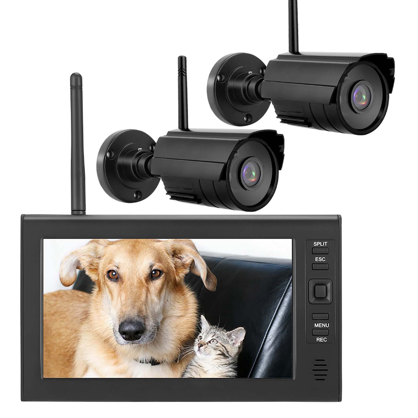 

7 Inch LCD Wireless 4CH Security Monitor System Display+Camera 2pcs IR Cameras Memory Card