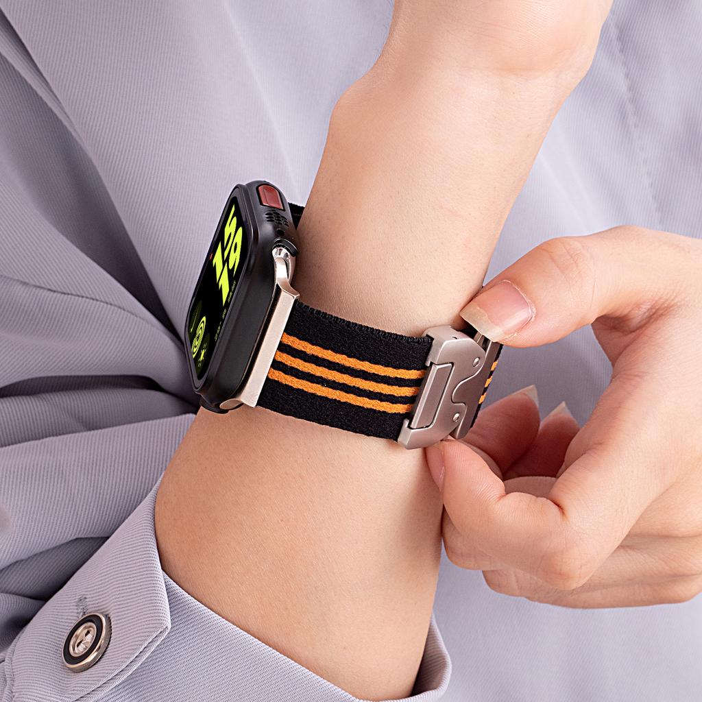 Watch Band for Apple Watch Series 10 9 8 7 SE 6 5 4 3 2 1 42mm 41mm 40mm 38mm 3-Stripe Parachute Buckle Nylon Strap