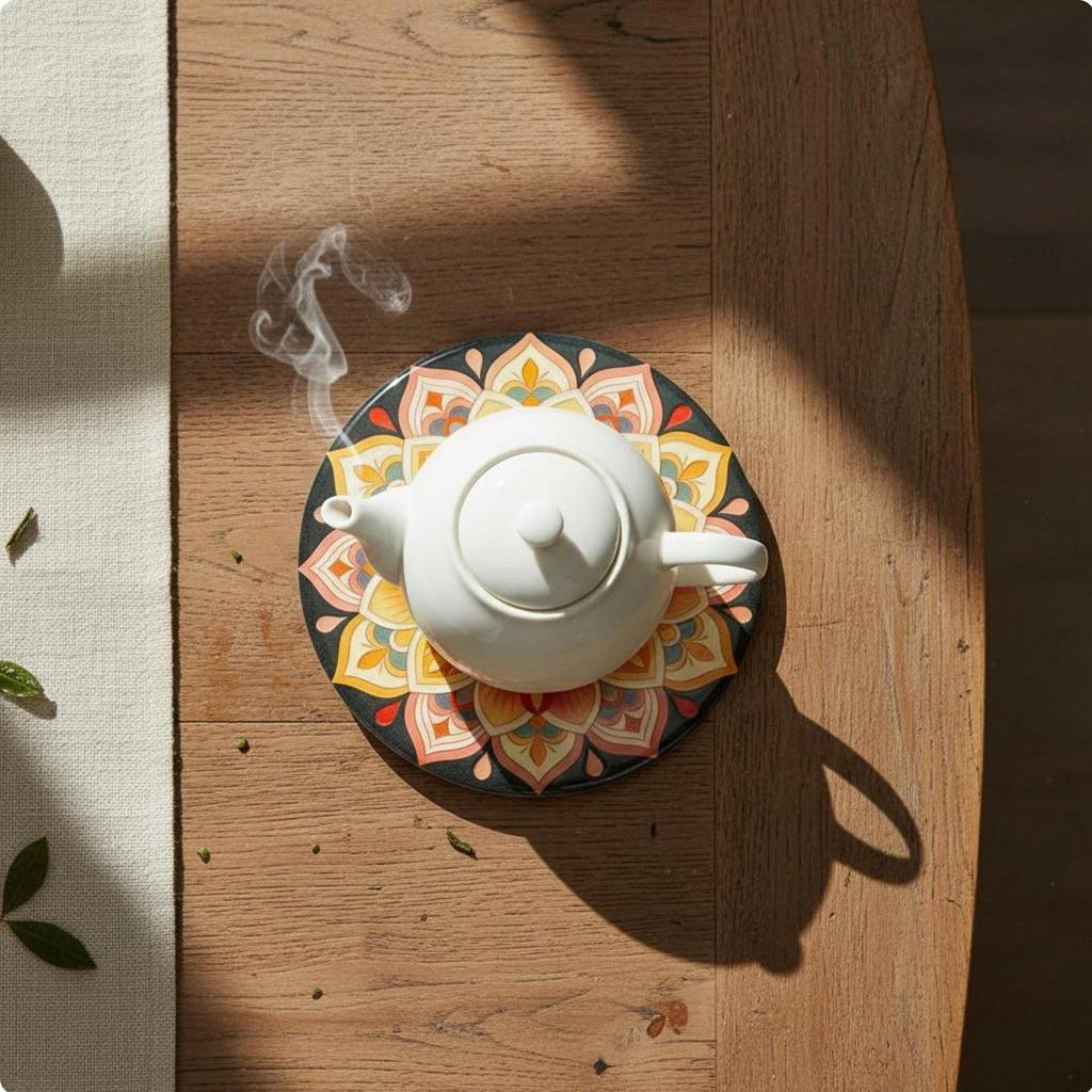 Bohemian Ceramic Coaster HeatResistant Design Cup Mats NonSlip Mandala Pattern Mat for