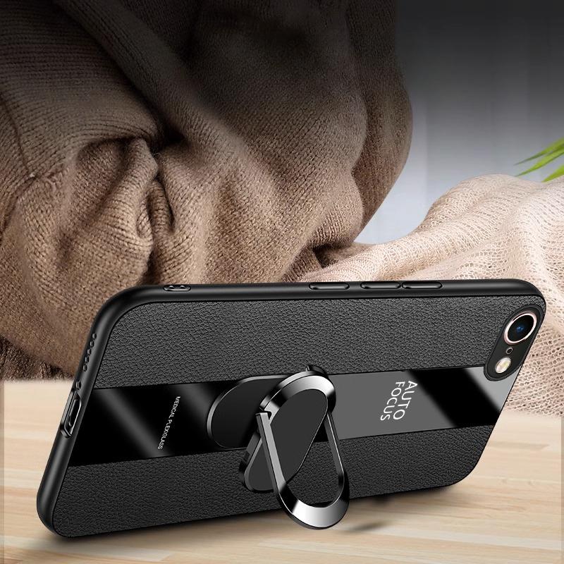 For iPhone 16E 16 E Magnetic Ring Stand Cover For iPhone SE 4 2025 5G Luxury PU Leather Soft Silicone Shockproof Cover Bumper