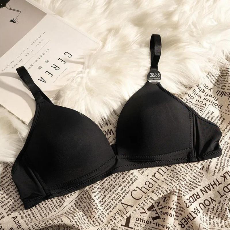 Women's Simple Triangle Cup Deep V Neck Seamless Push Up Bra for Small Bust Smooth Surface Wireless Lightweight Style