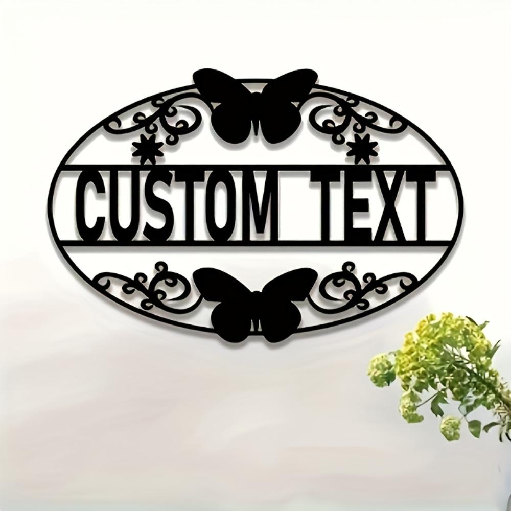 Customizable Butterfly Metal Wall Art Personalized Lettering Floral Design Easy Install Outdoor Decor