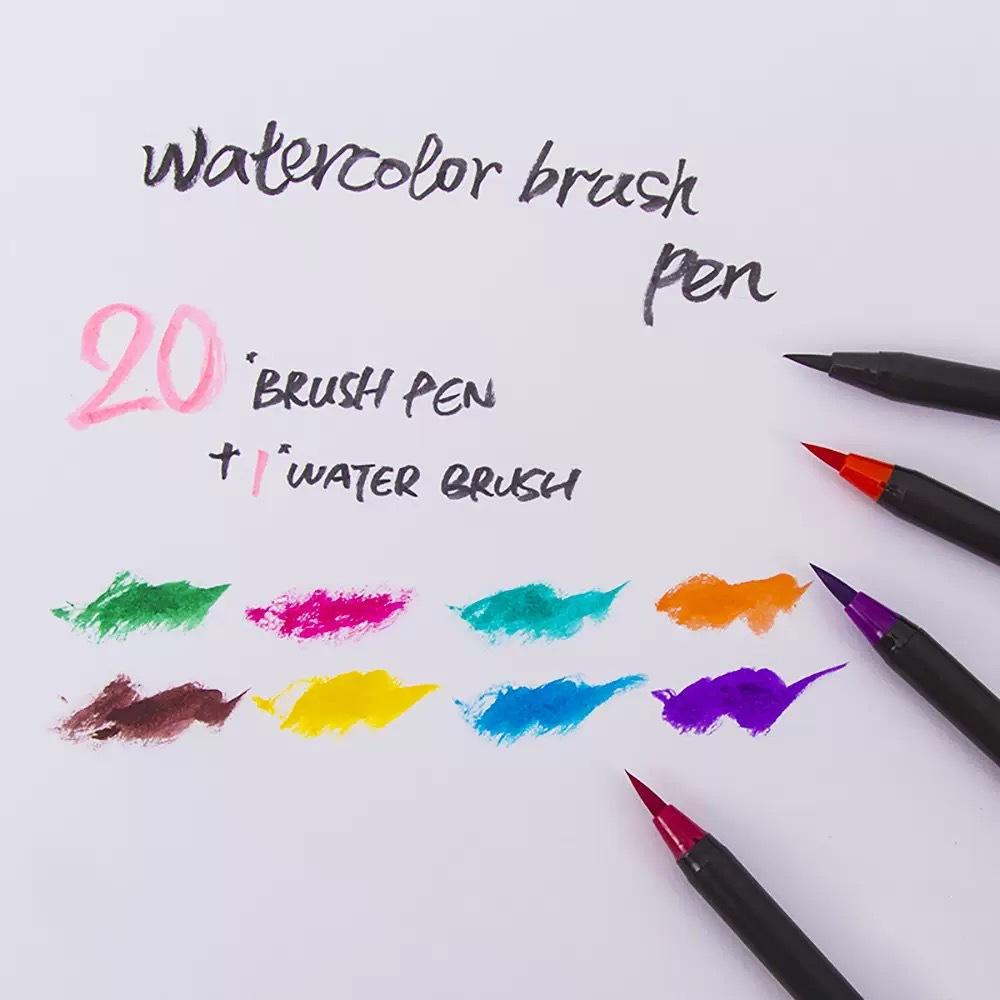 24 Colors Watercolor Brush Pens Set - Includes Water Brush & Fineliner Pen for Calligraphy