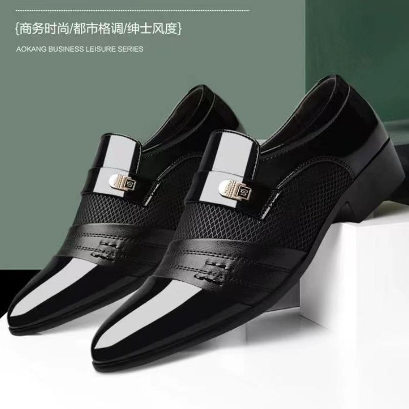 Large Size Formal Men's Leather Shoes Black Business Casual British Shoes Summer Breathable Mesh Men's Shoes