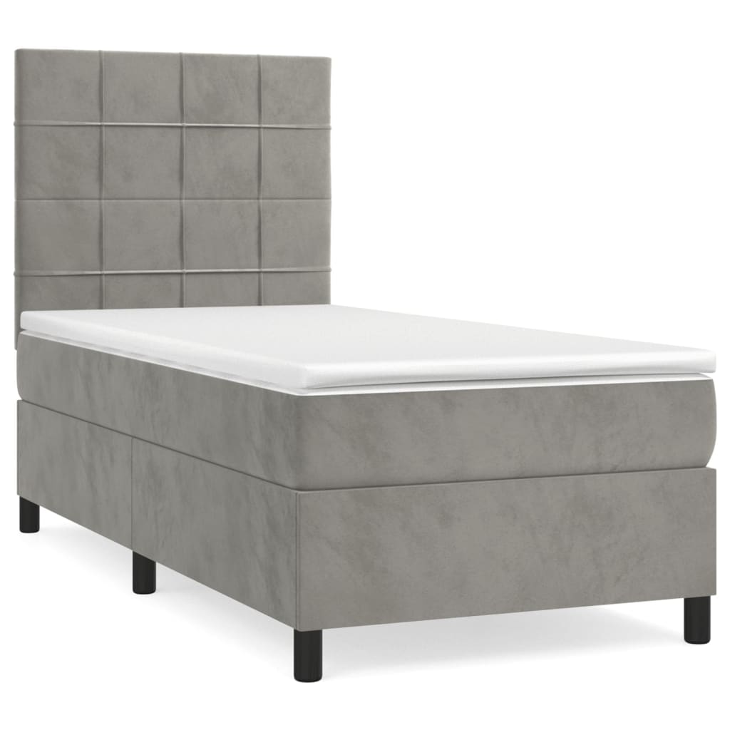 Box Spring Bed with Mattress Light Grey 80 x 200 cm Velvet