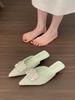 Fashion Aphixta Sexy Med Heels Elegant Women Slides Pointed Toe Summer Dress Slides Luxury Crystal Grey Low Heel Slipper Shoes