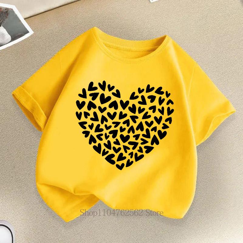 Heart Graphic Print Children Tshirts Summer Casual Fashion Kawaii Girls Colorful Tops Kids ONeck Short Sleeve Tshirts