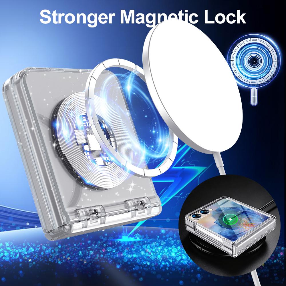 Luxury Glitter Clear for Magsafe Phone Case for Samsung Galaxy Z Flip 8 Women Girls Transparent Built-in Screen Protector Cover