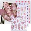 2/3 Stück Gold-Rosa Hibiskusblüten-Nagelsticker 3D Bronzefarbener Rand Blütenblätter Sakura Linien Slider Nagelaufkleber DIY Maniküre Dekor