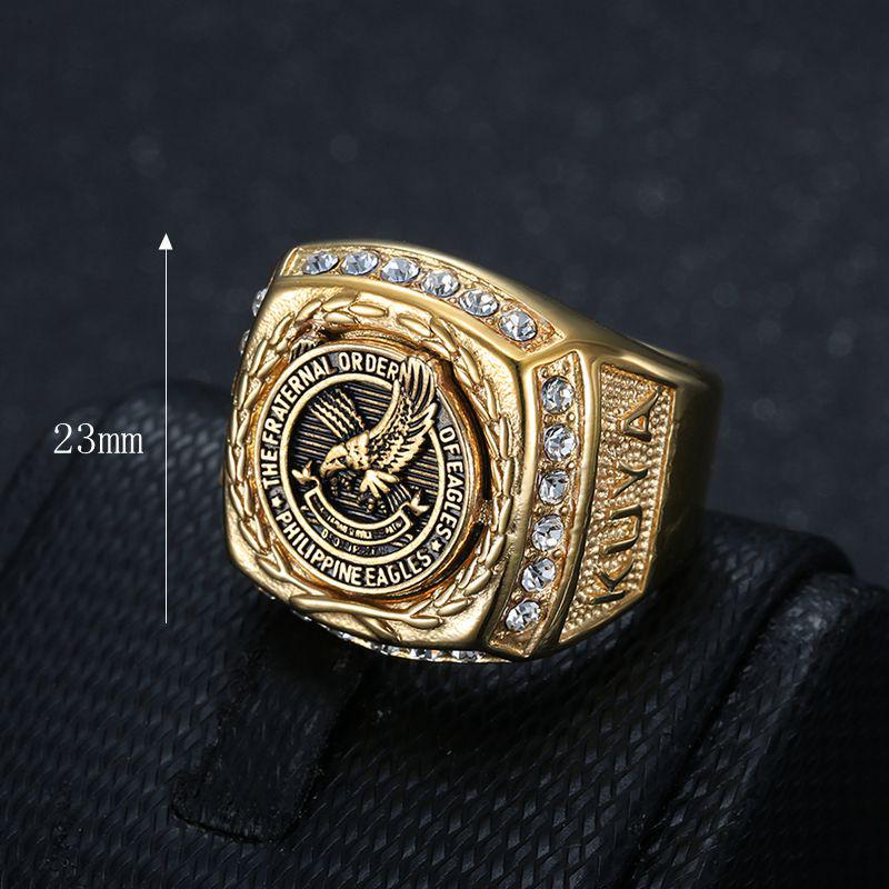 Philippine Eagle Gold-plated Stainless Steel Men's Ring with Diamonds