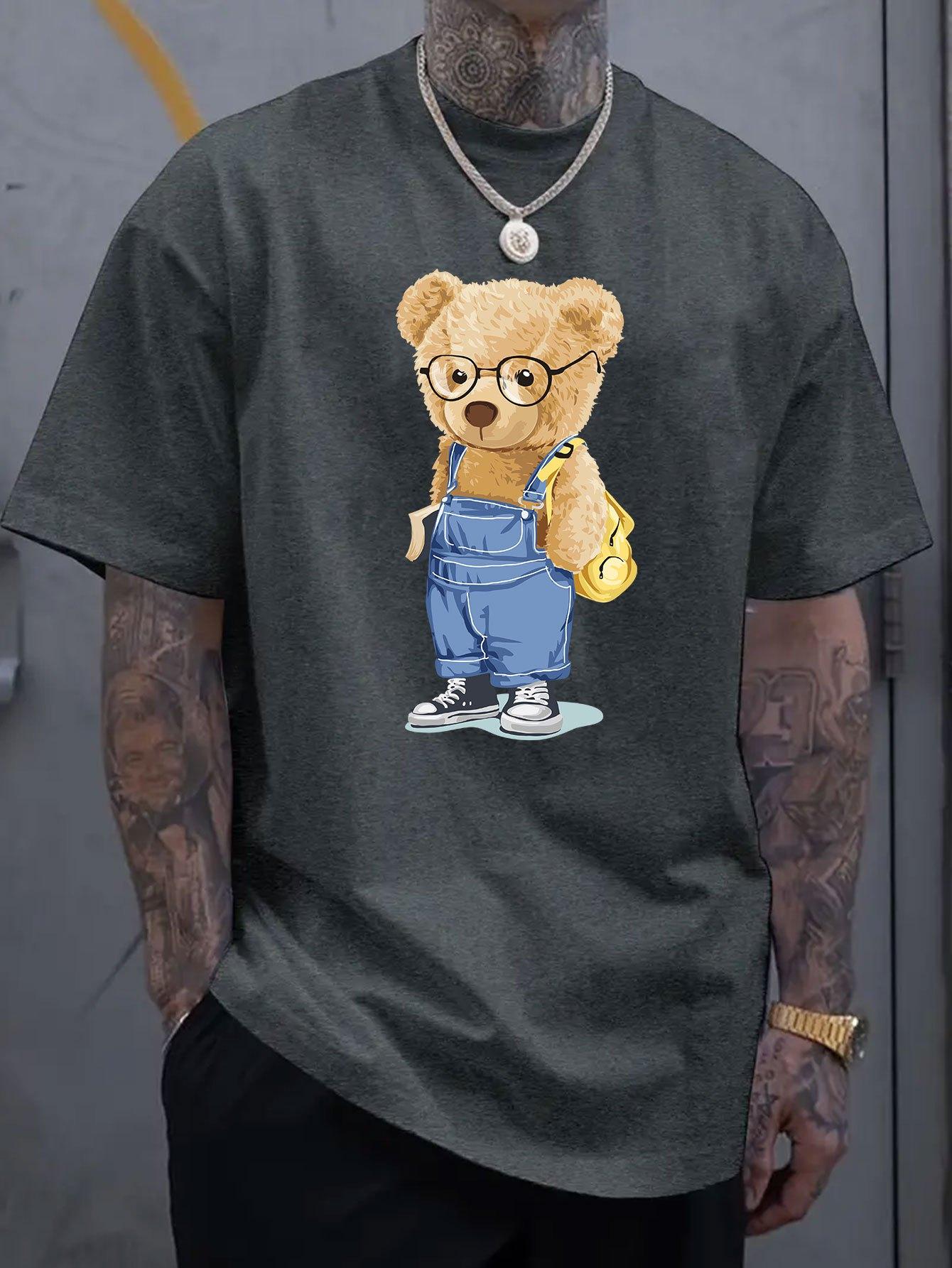 

Хлопковая футболка с коротким рукавом с принтом мультяшного медведя, летняя унисекс, повседневная, свободного кроя, одежда для мужчин и женщин 4XL