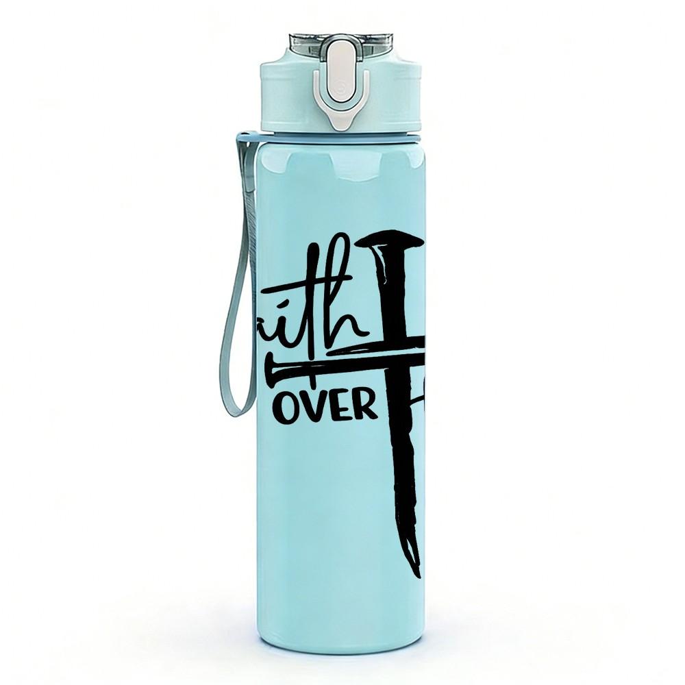 1PC Faith Over Fear Cross Religious Print 750ml Color Plastic Sports Water Bottle Leakproof Flip Straw Lid Suitable for Sports Office Home Use