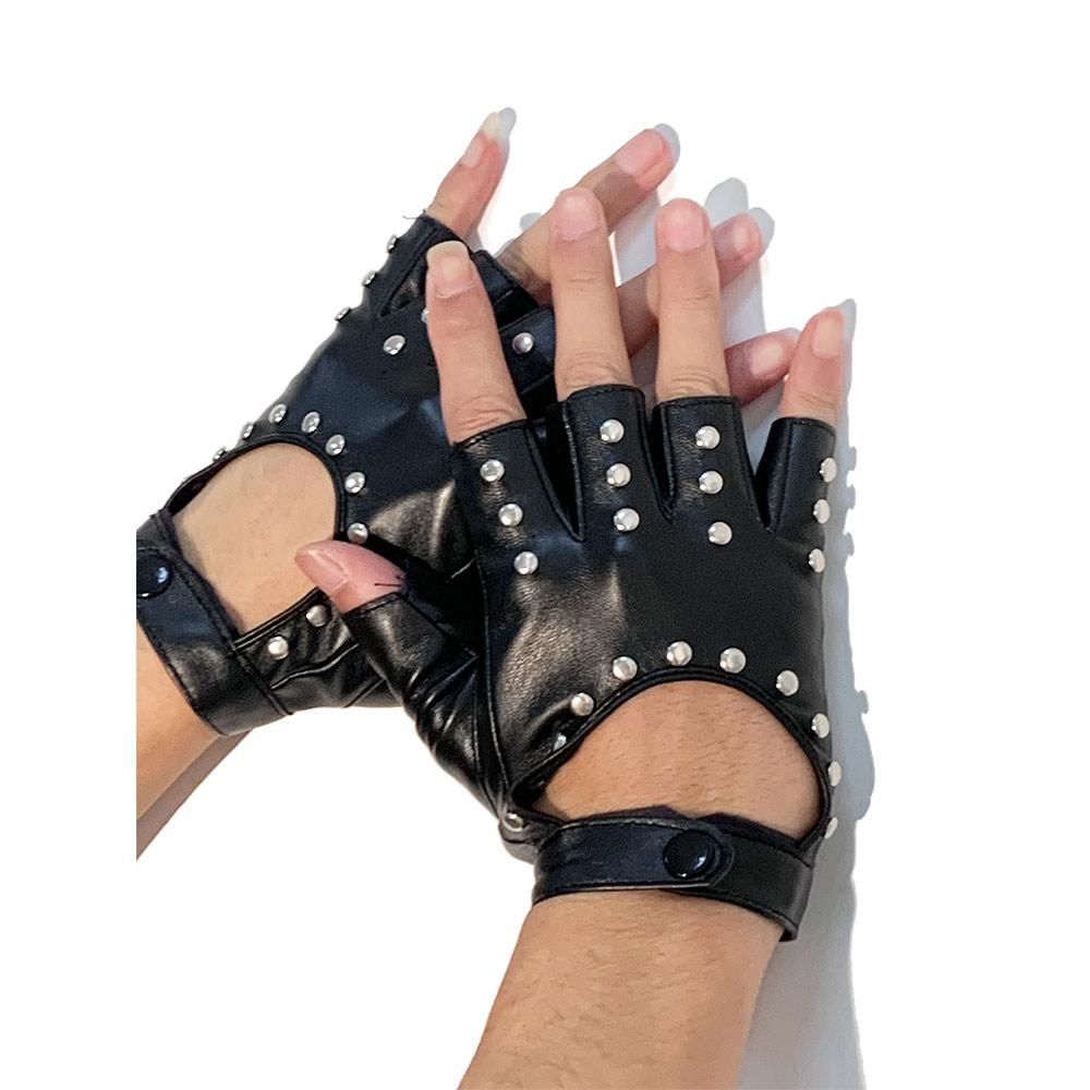 Guanti senza dita Punk Coreani Cool per Danza all'Aperto Guida Accessori Moda Guanti con Borchie Guanti in Pelle PU