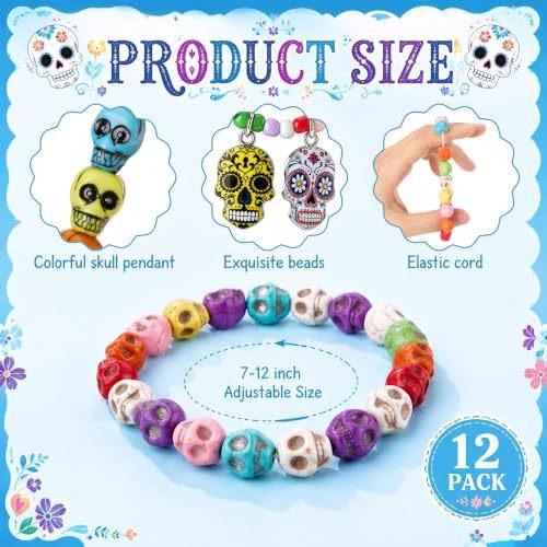 Colored Rice Bead Bracelet, Greenstone Skull Head Bracelet, Halloween Bracelet