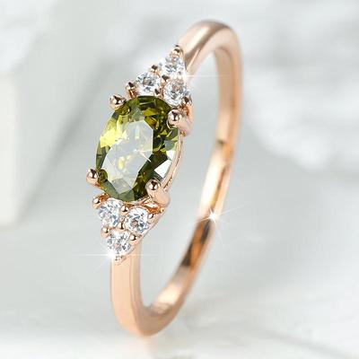 Olivine Rose Gold Micro-Paved Zircon Four-Prong Simple Men's and Women's Rings