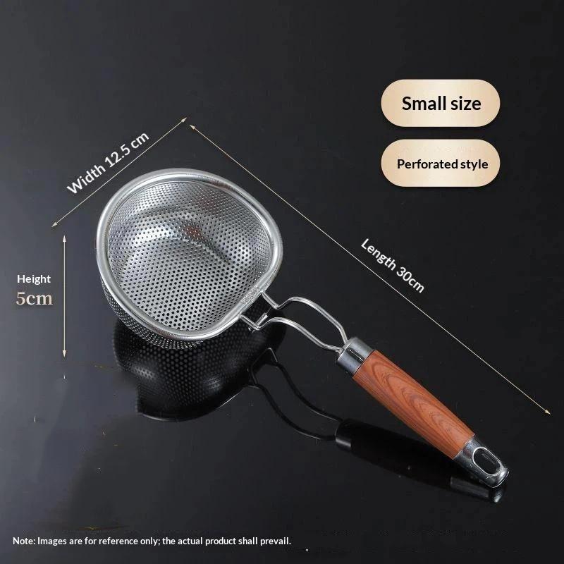 Stainless Steel Fine Mesh Colander With Heat Resistant Wooden Handle For Rinsing Vegetables Straining Pasta Kitchen Use