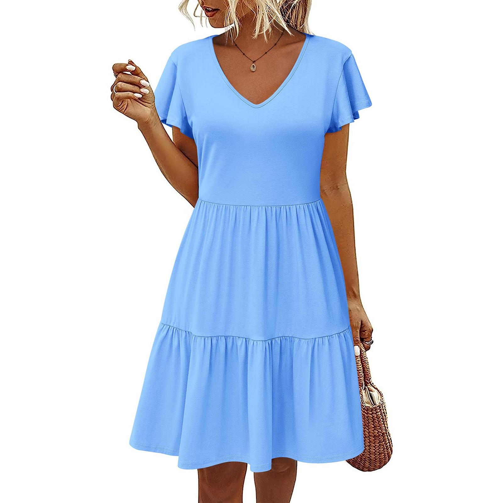 

Женские повседневные многослойные платья Платье с V-образным вырезом и рюшами Платье с короткими рукавами и длинным подолом Платье трапециевидной формы XL