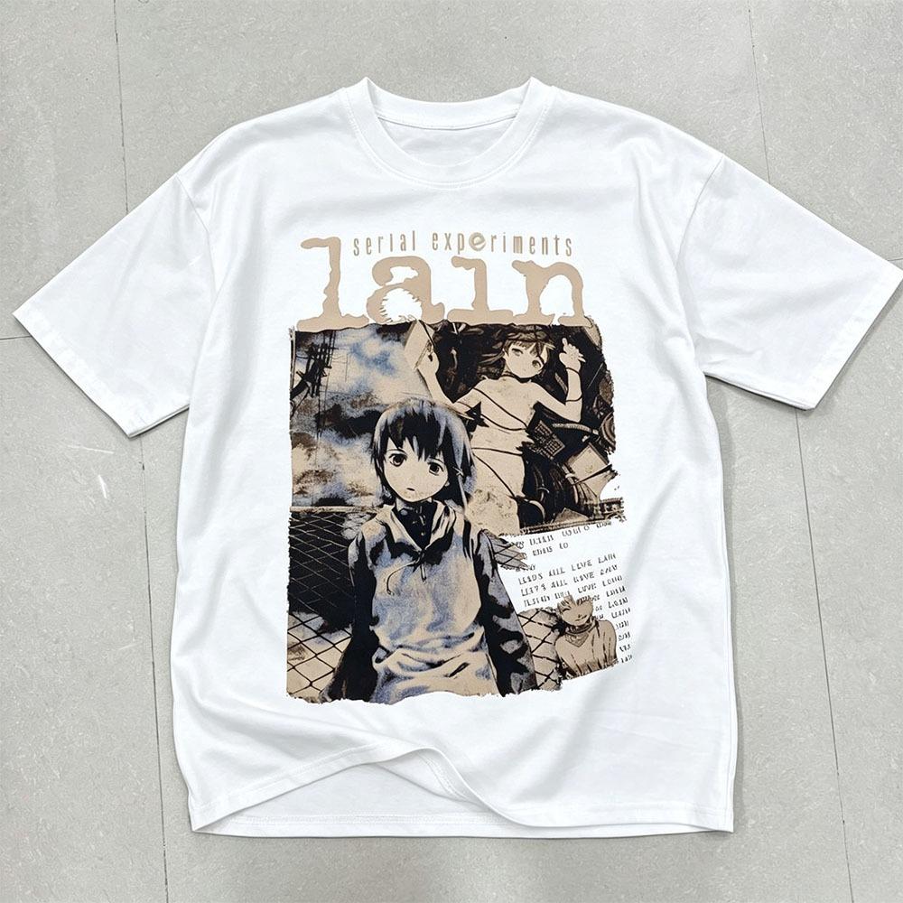 Lain Graphic Print Autumn Cotton Unisex TShirt Short Sleeve Street Fashion Trend Clothing Street Style Winter Innerwear Tops