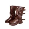Grape mother has the same height increased by 6CM~ fashionable belt buckle square round head pleated medium tube knight boots new autumn and winter 