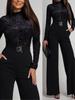 European & American Lace Patchwork Jumpsuit: Spring/Autumn Women's Fashion High-Waist Wide-Leg Set