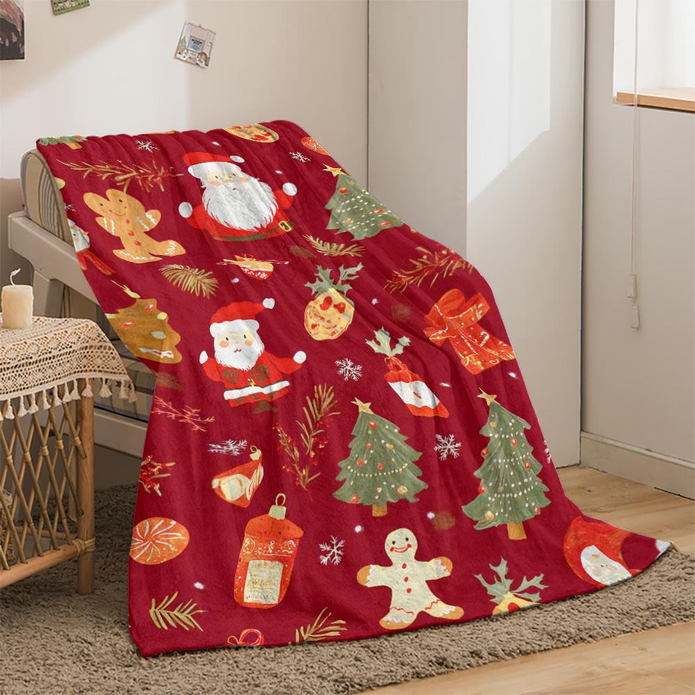 Christmas Polyester Knit Blanket Lightweight HD Print Travel Throw for Sofa Bed Living Room Four Season Gift