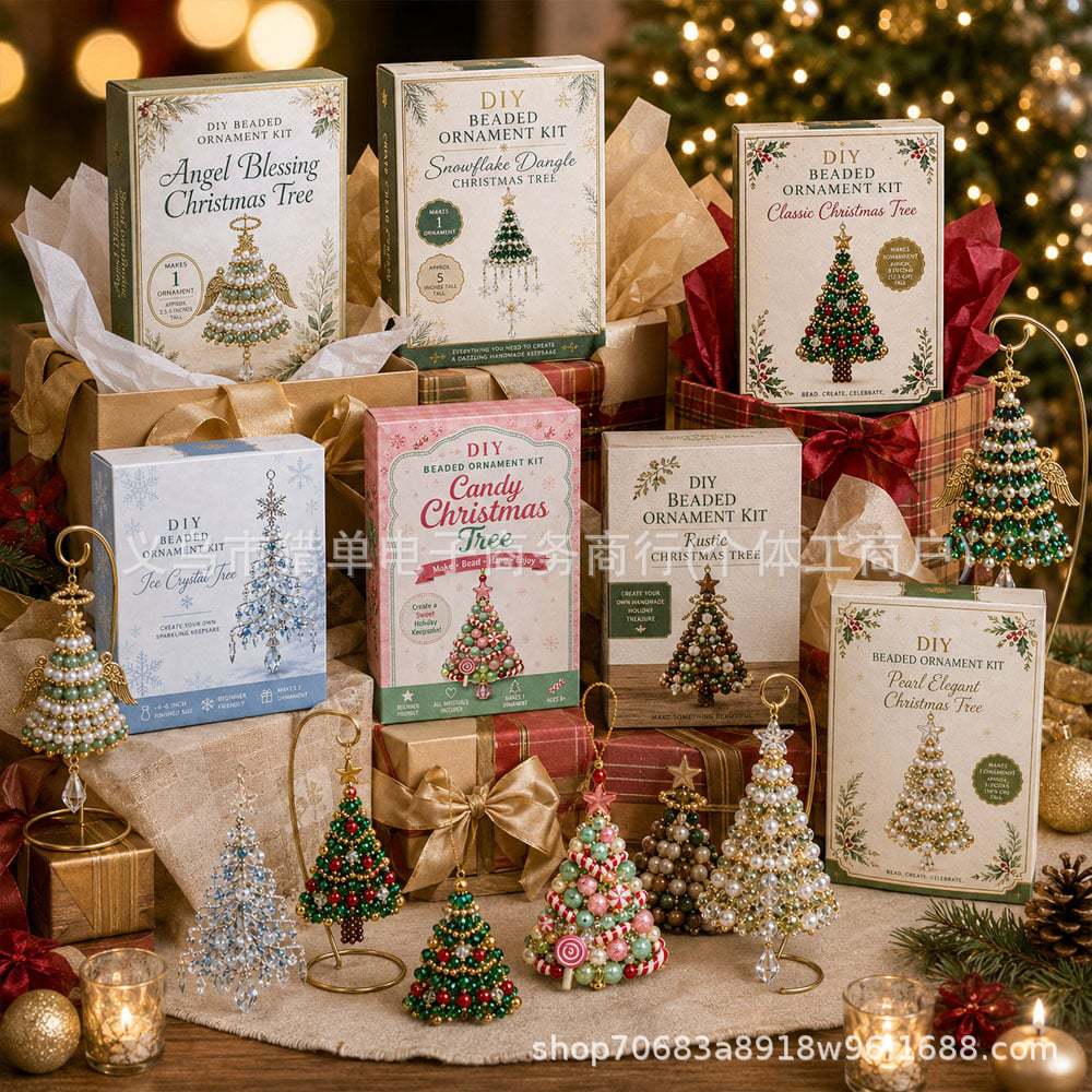 Kit fai da te per ornamento dell'albero di Natale con perline Set artigianale festivo scintillante fatto a mano con perline, filo e strumenti per il divertimento in famiglia