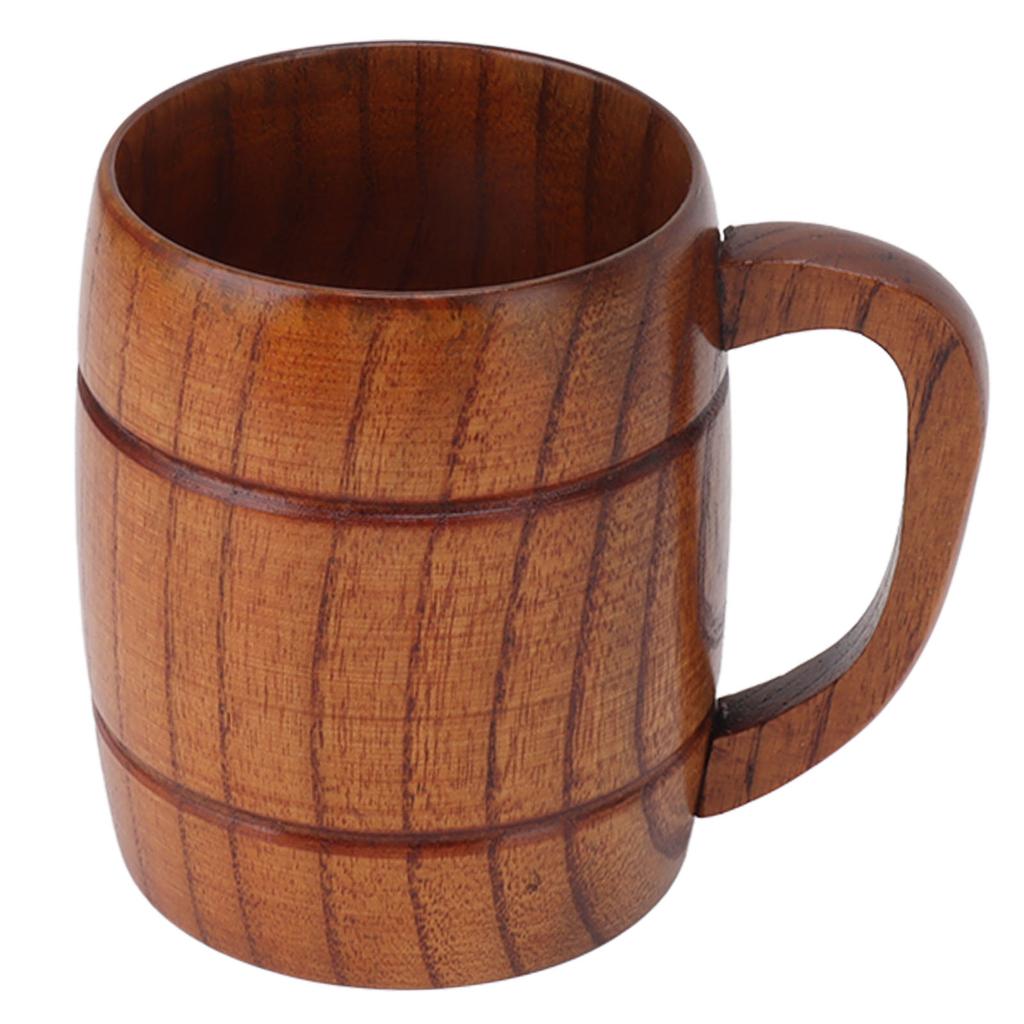 Wooden Beer Mug with Handle 300ml Prevent Scald Carved Drinkware Wood Drinking Cup for Tea Milk Beer Kitchen Home Bar
