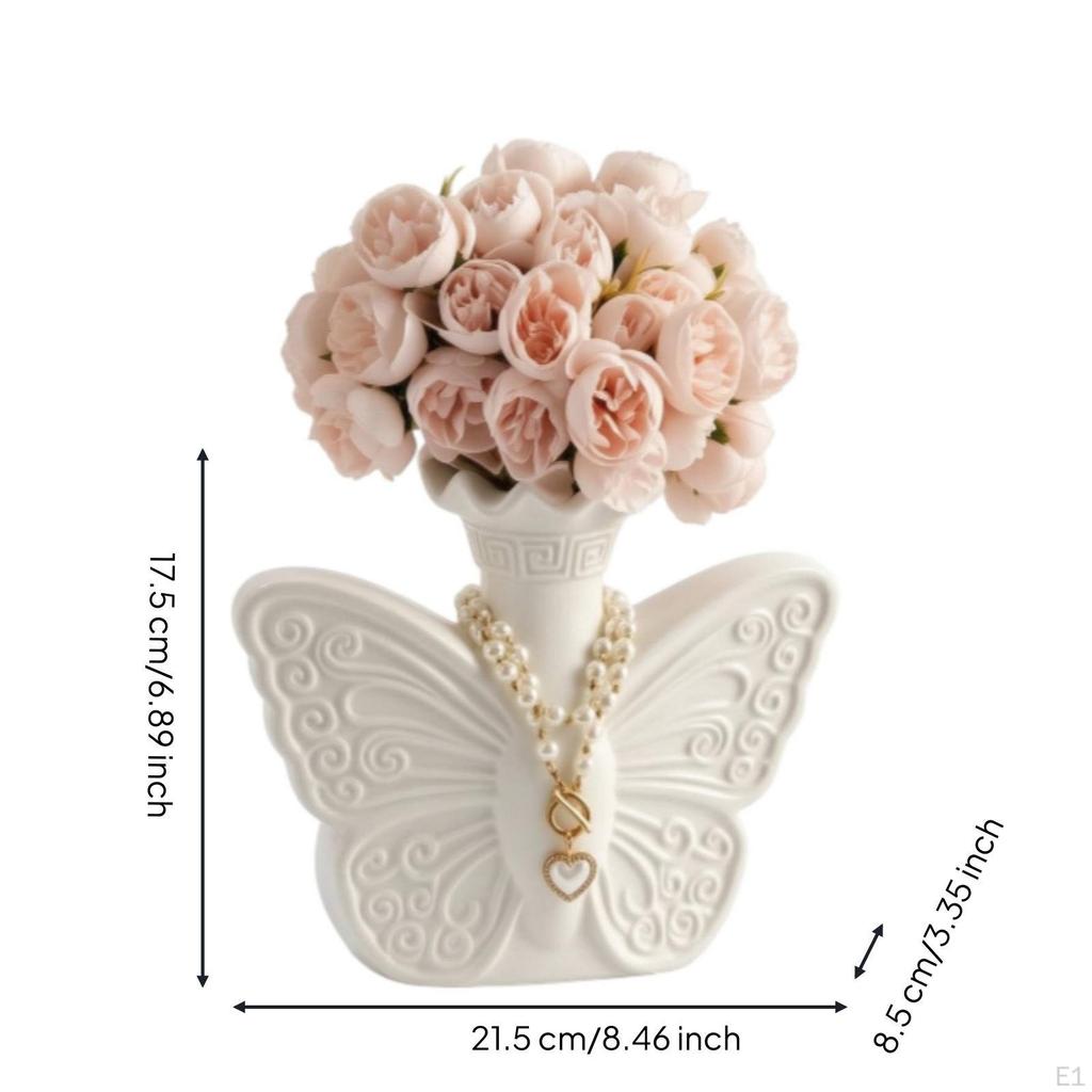 Butterfly Vase Unique with Pearl Necklace Sculptural Flower Holder for Decorators, Florists,