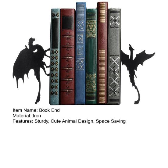 Metal Animal Bookends Black Cat/Reindeer/Dragon Book Ends for Home Office Bookshelf Desk Decor Cute Book Stopper Gifts for Women