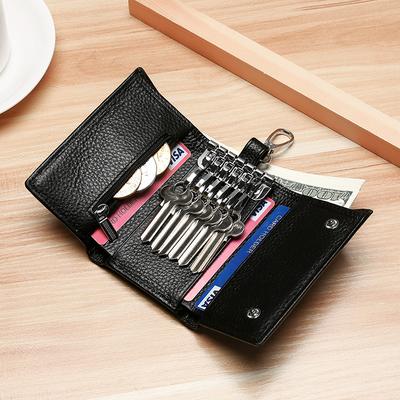 Unisex Genuine Leather Key Holder Wallet - Car/House Key Organizer with Card Slots, Compact Keychain Bag (Gift Ready