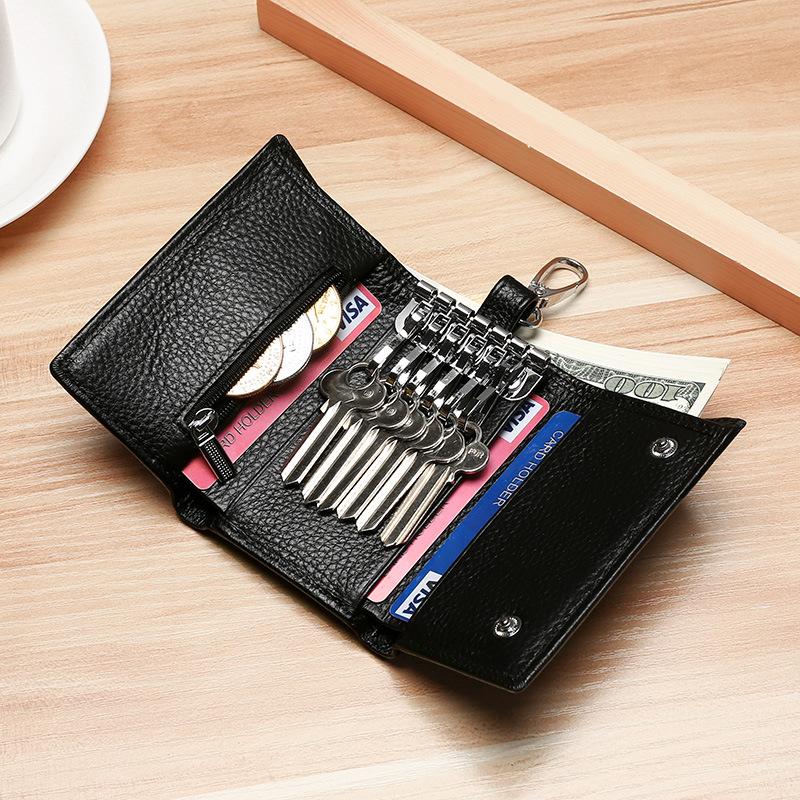 Porte-clés Portefeuille en Cuir Véritable Unisexe - Organisateur de Clés de Voiture/Maison avec Emplacements pour Cartes, Petit Sac Porte-clés (Cadeau prêt
