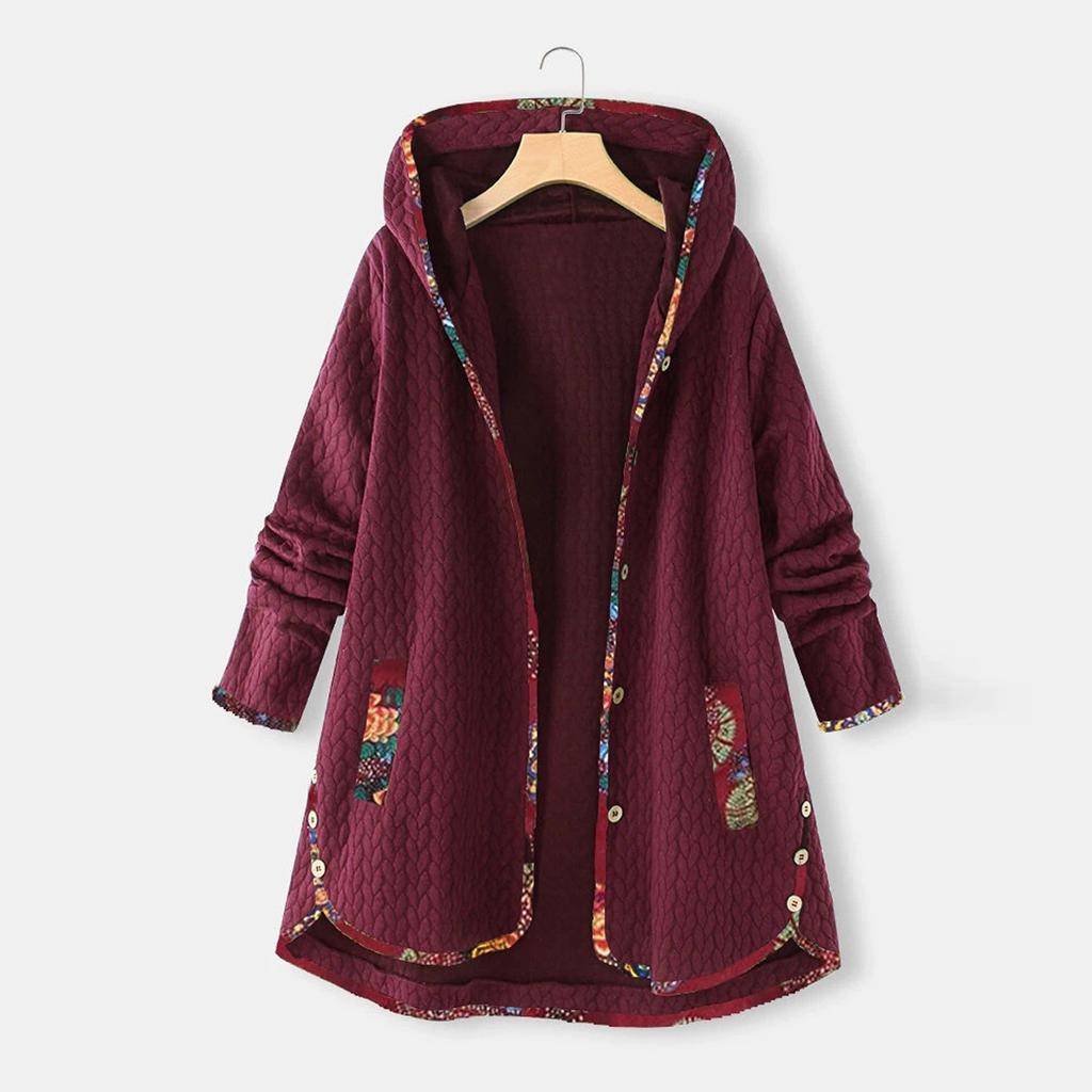 Damenmode Winter Kapuzenjacke Locker Bedruckt Langarm Baumwolle