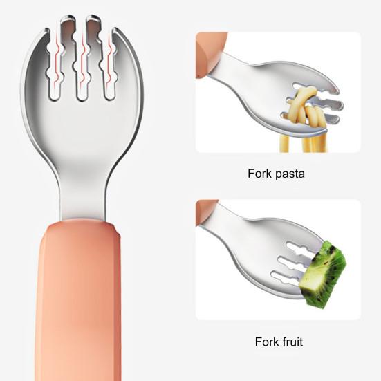 1 Set Säuglingslöffel Lebensmittelqualität rostfreies Silikon BPA-freies Säuglingsgabel-Löffel-Set Kindergeschirr für Zuhause