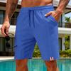 Men's Summer White Textured Striped Patch Drawstring Shorts