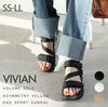 Vivian Sports Sandals with Thick LL Women's Straps, Velcro, Sole, V45510SM, Black, (25.0-25.5)