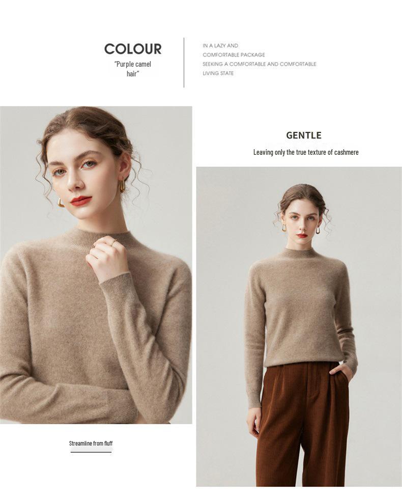 100% Cashmere 12-Gauge Flat Knit Half-High Neck Base Layer