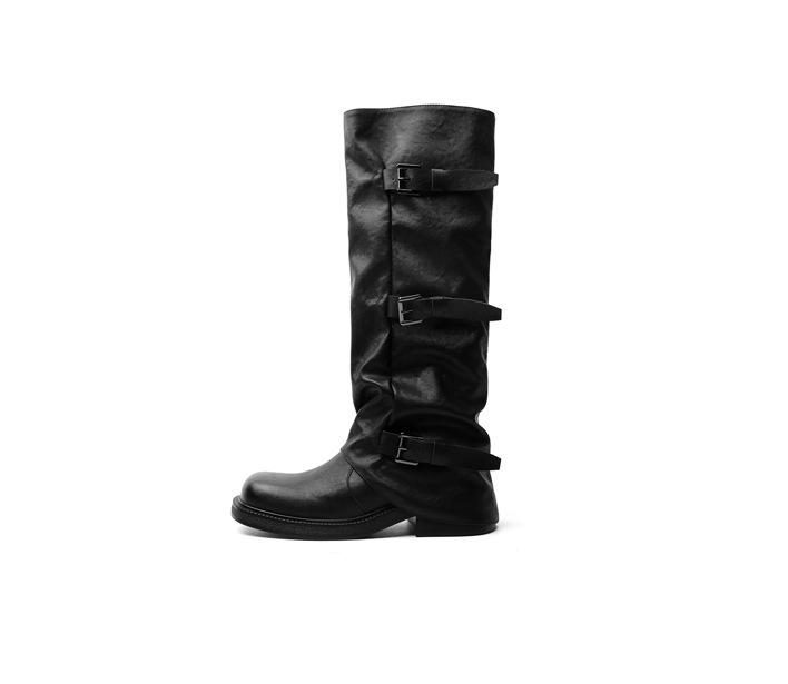 6/8Cm heightening thick-soled trouser boots women's autumn knight boots children's long boots thick heel buckle belt medium tube stacking boots.