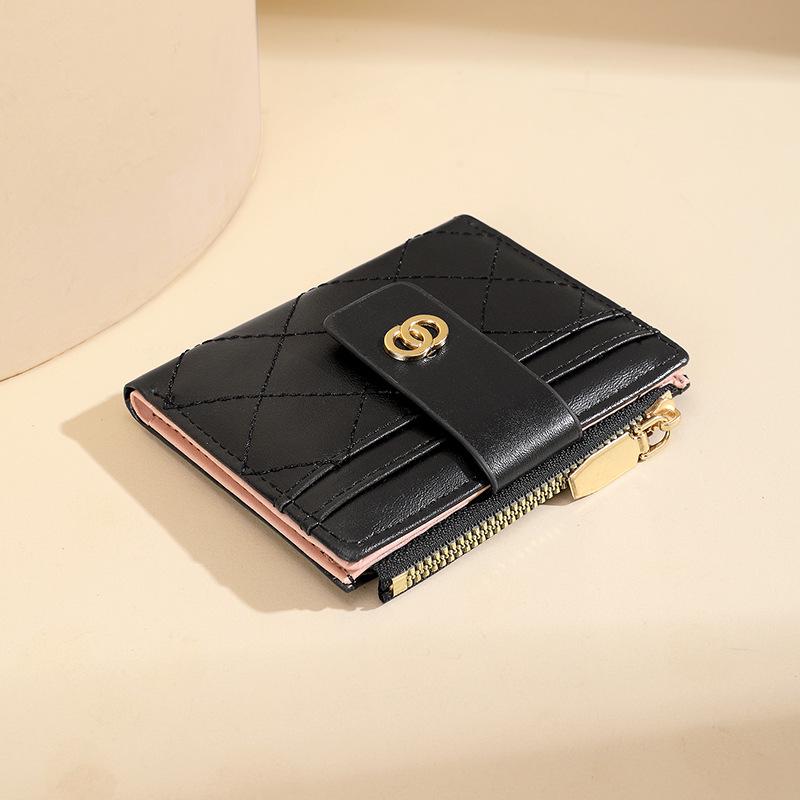 Korean Style Men's Diamond Lattice Zipper Wallet with Multi-Card Slots