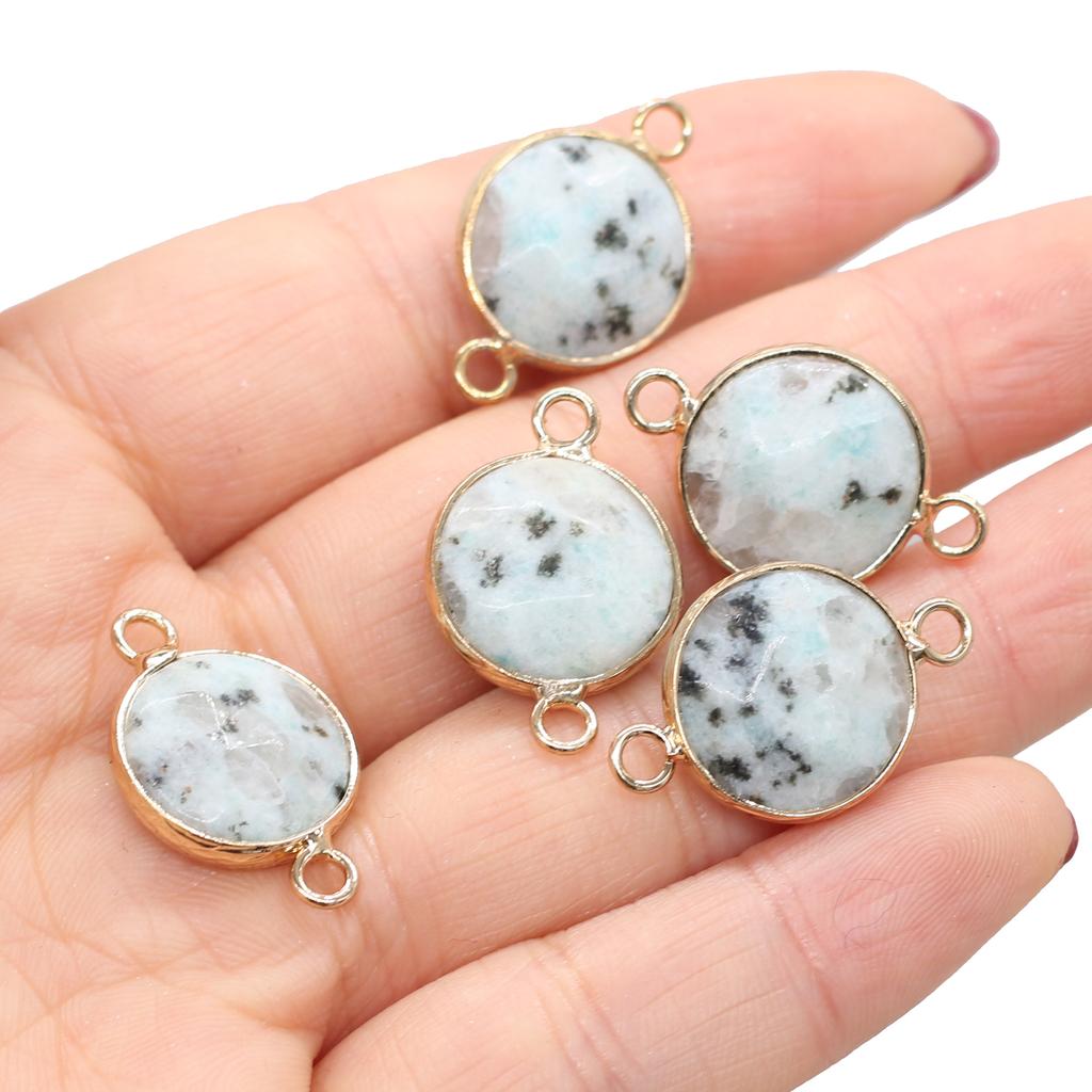 5 Stück Naturstein-Verbinder-Anhänger, runde Quarz-Verbinder für DIY-Armbänder, Halsketten, Ohrringe, Schmuckherstellung, Zubehör, 15 x 24 mm