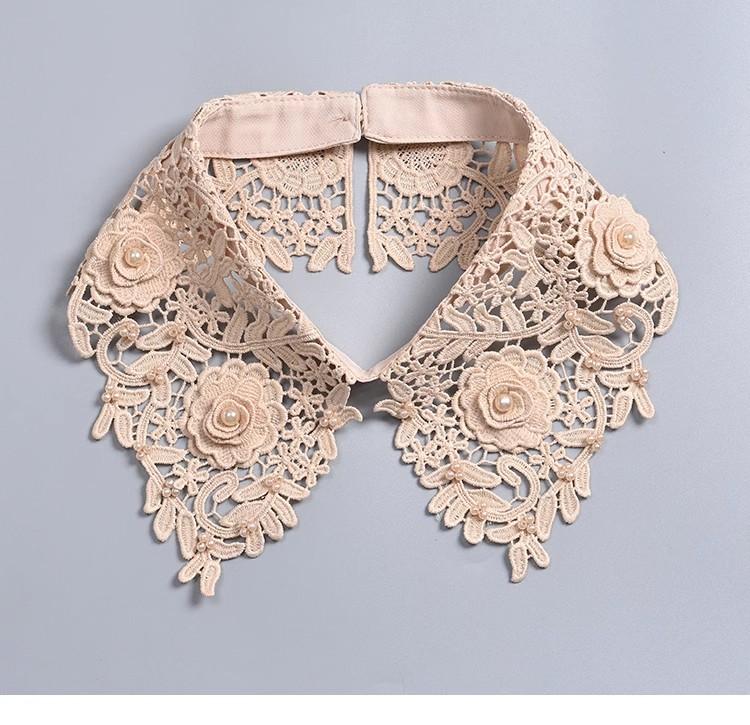Fashion Beading Fake Collar For Women White Lace Hollow False Detachable Collar Lapel Shirt Tie Necklace Clothes Accessory