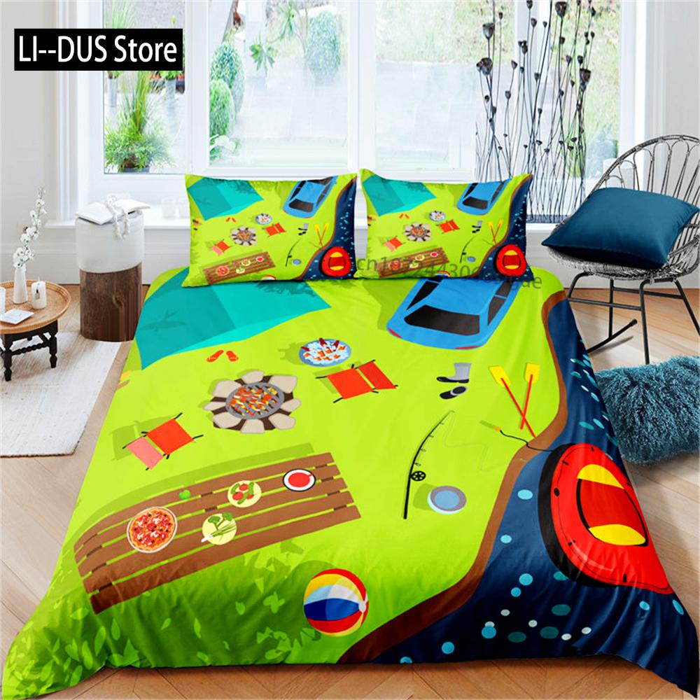 Cartoon-Auto-LKW-BaggerJunge Kinderdecke Durex Twin Full King Size 3-teiliges Bettbezug-Bettwäsche-Set Tagesdecke 200 x 200 240 x 220